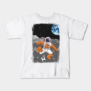 Moon Football Soccer Playing Astronaut Travel Poster Kids T-Shirt
